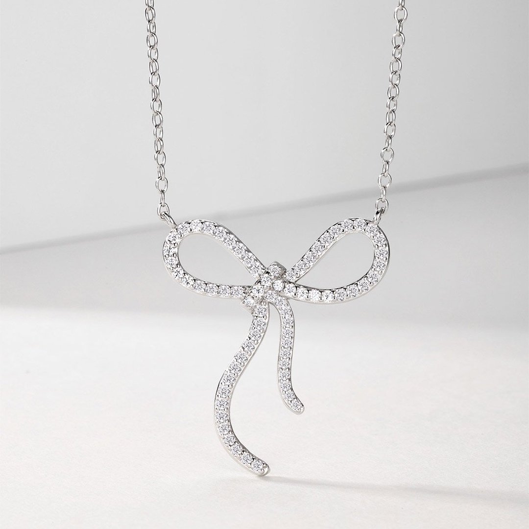 Moissanite Bow Necklace – 0.6ct DEW Pavé Ribbon - alternate view