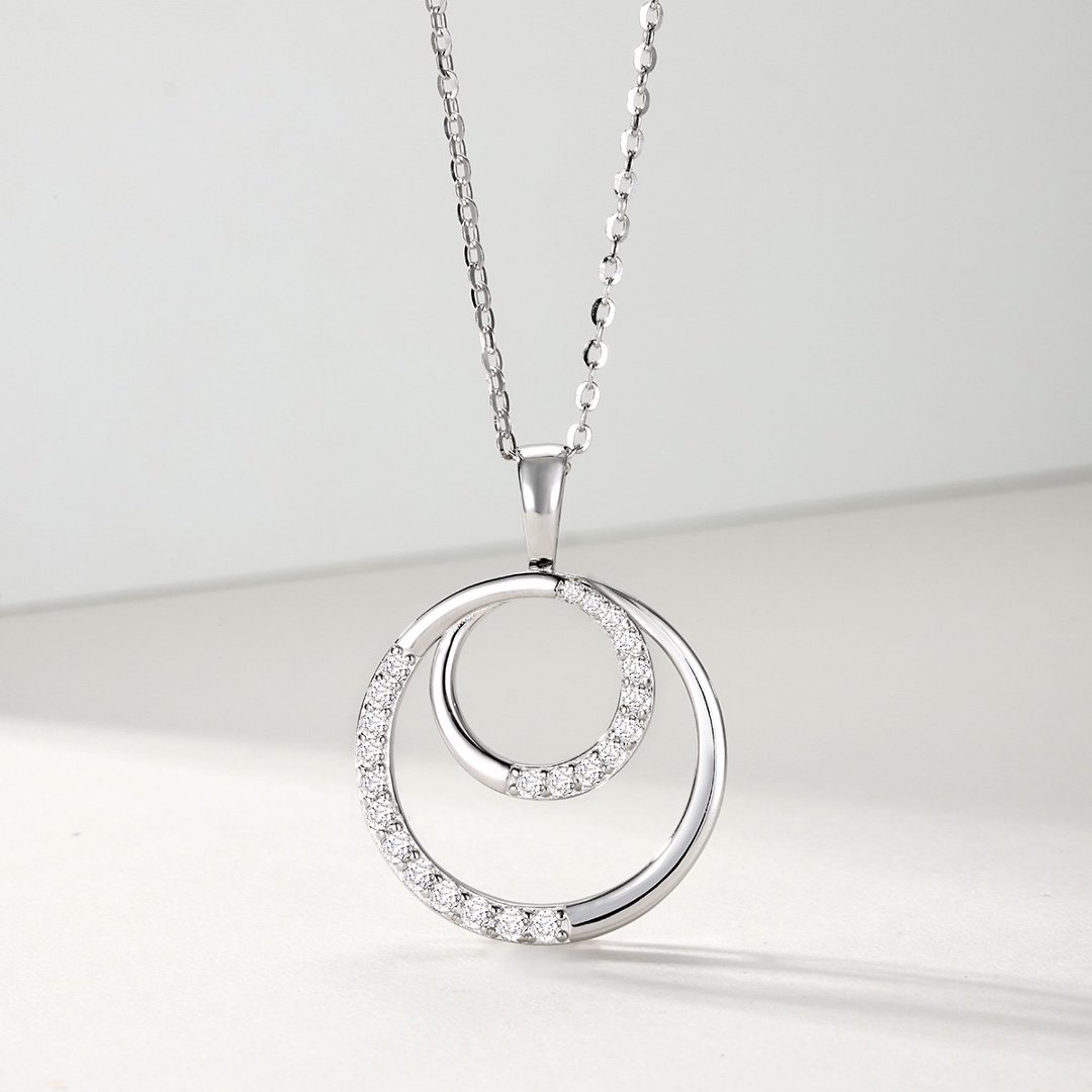 Moissanite Double Circle Swirl Pendant Necklace – 0.36ct DEW - alternate view