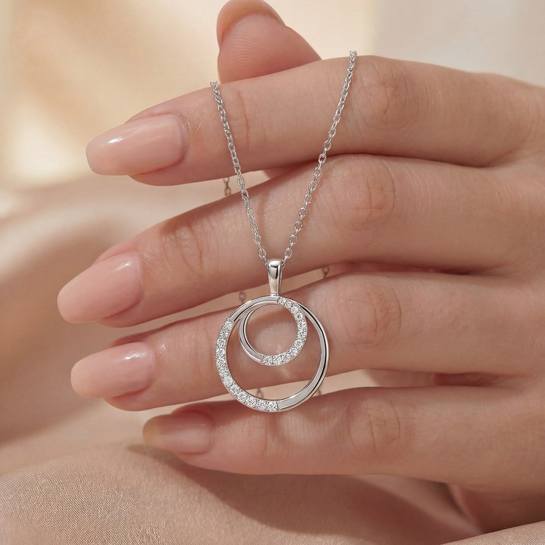 Moissanite Double Circle Swirl Pendant Necklace – 0.36ct DEW - Image 4