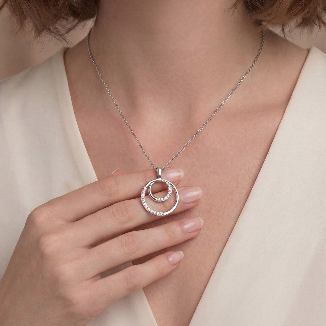 Moissanite Double Circle Swirl Pendant Necklace – 0.36ct DEW - Image 5