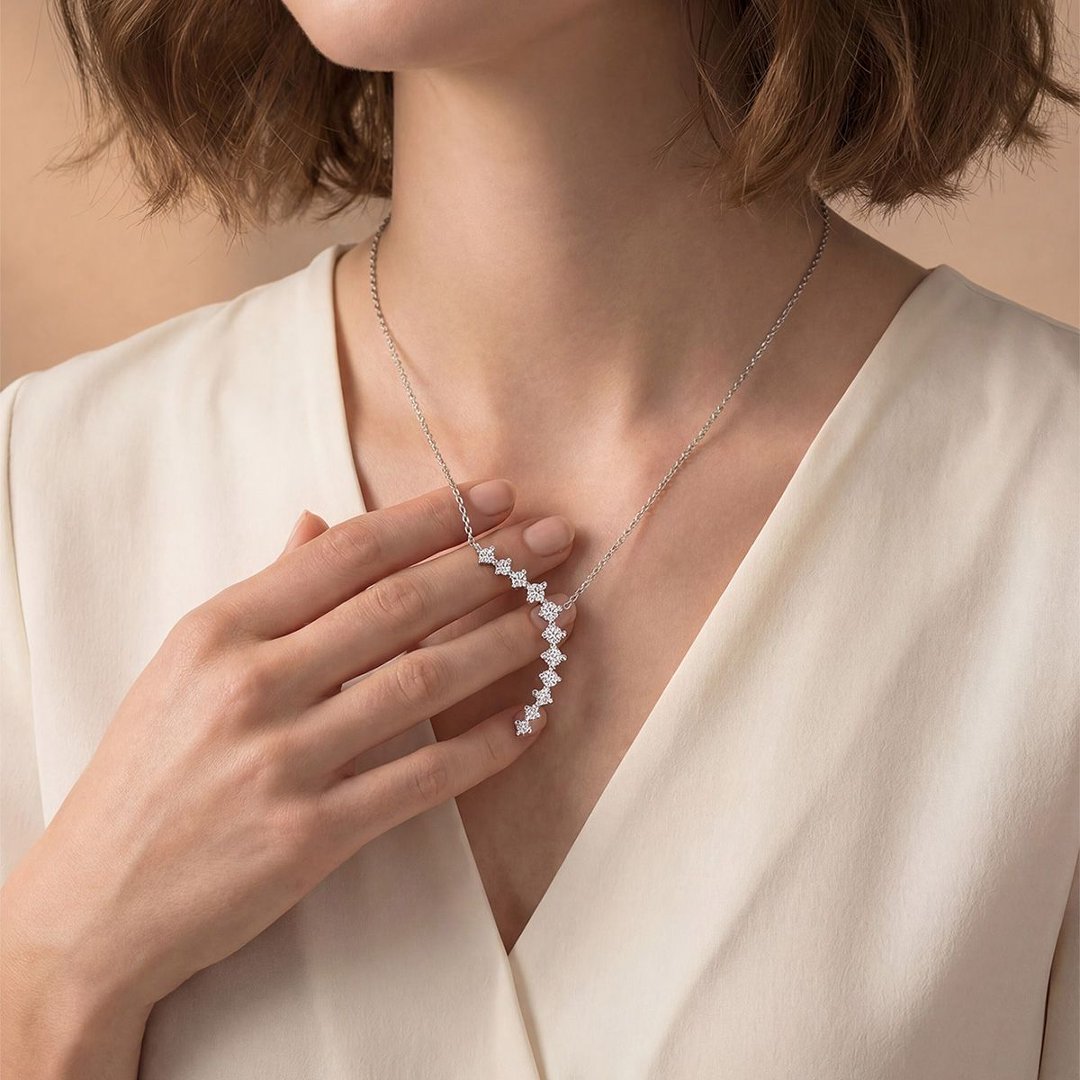 Round Moissanite Y Necklace – 1.25ct DEW Graduated Drop - Image 5