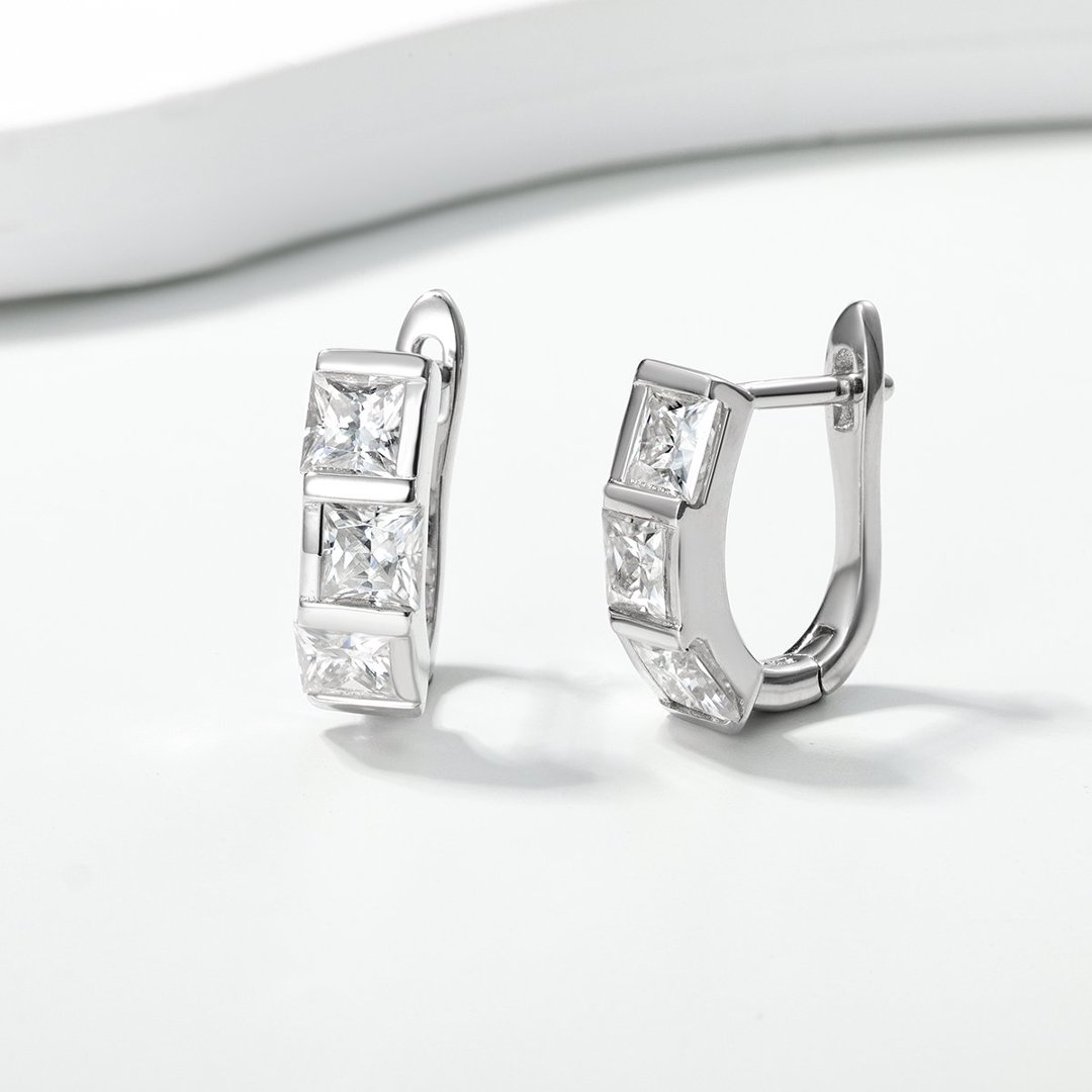 Princess-Cut Moissanite Bar-Set Hoop Earrings – 1.2ct DEW Each - alternate view