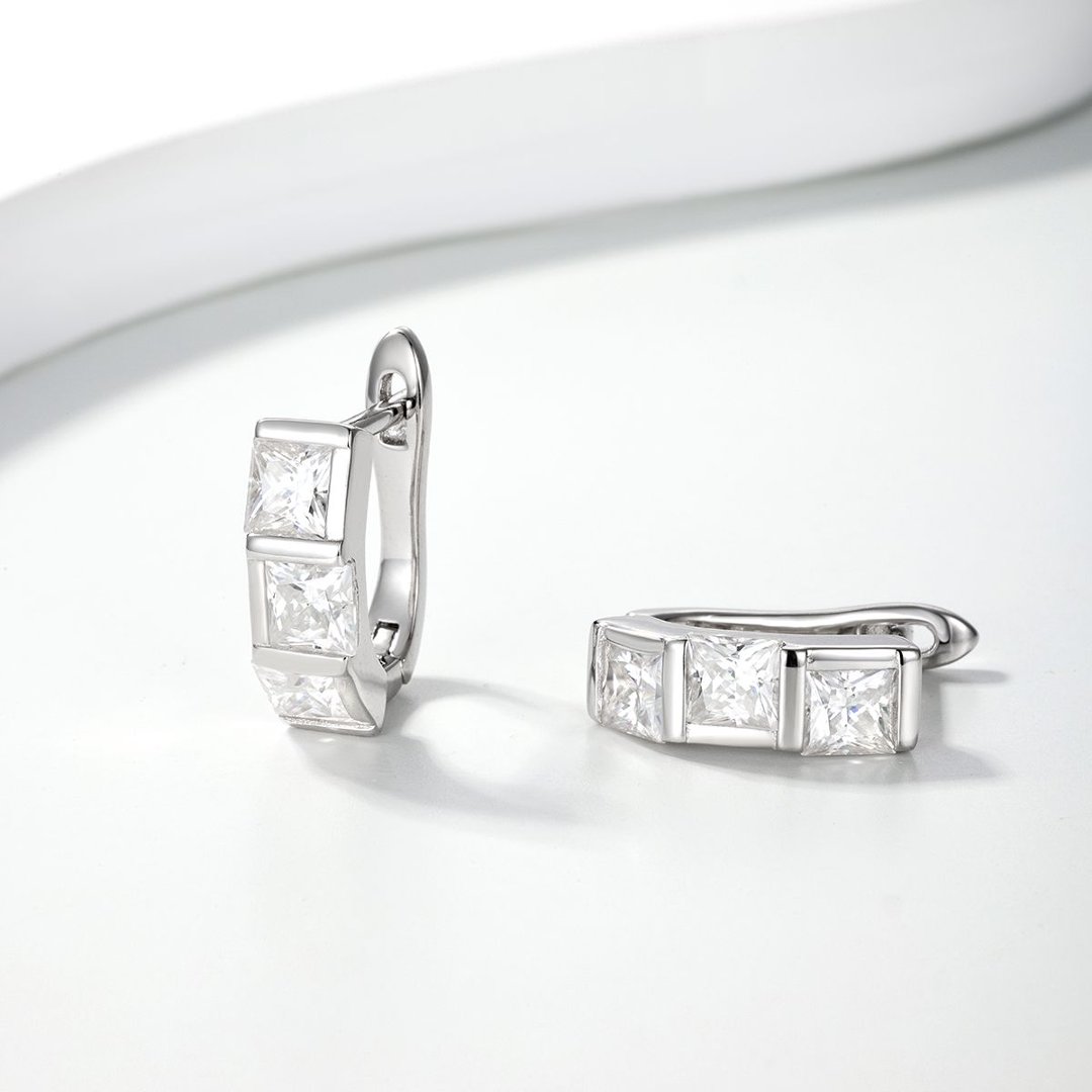 Princess-Cut Moissanite Bar-Set Hoop Earrings – 1.2ct DEW Each - Image 3