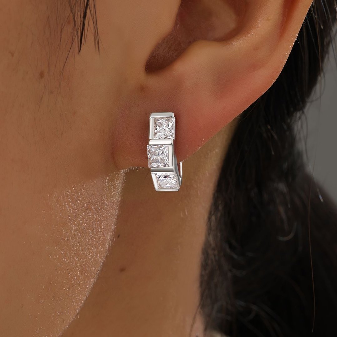Princess-Cut Moissanite Bar-Set Hoop Earrings – 1.2ct DEW Each - Image 5