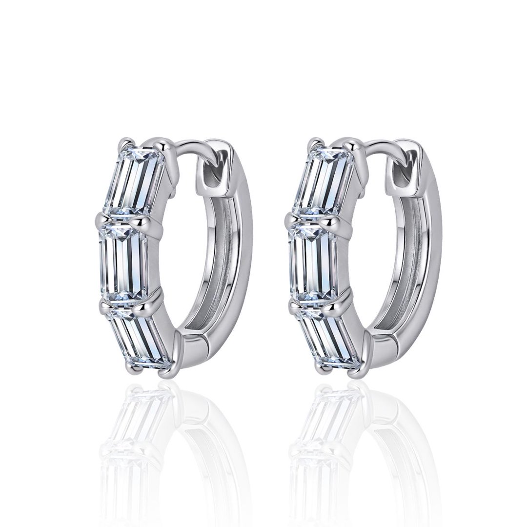 Emerald-Cut Moissanite Huggie Hoop Earrings – 1.5ct DEW Each