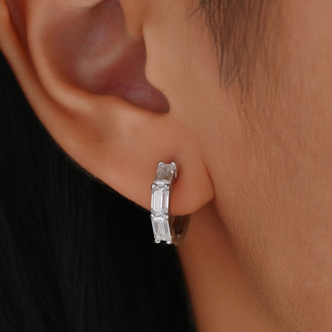 Emerald-Cut Moissanite Huggie Hoop Earrings – 1.5ct DEW Each - Image 4