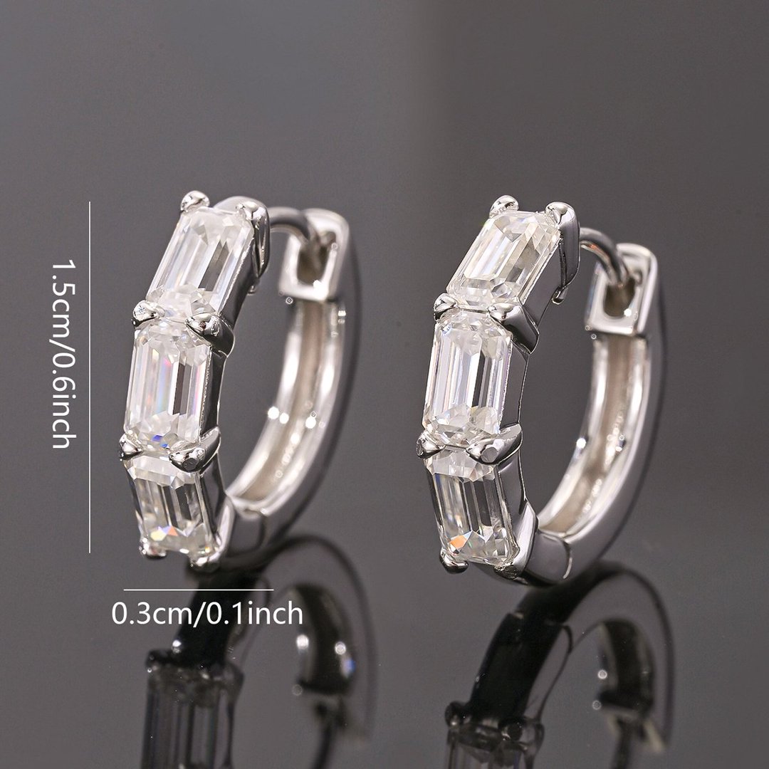 Emerald-Cut Moissanite Huggie Hoop Earrings – 1.5ct DEW Each - Image 5