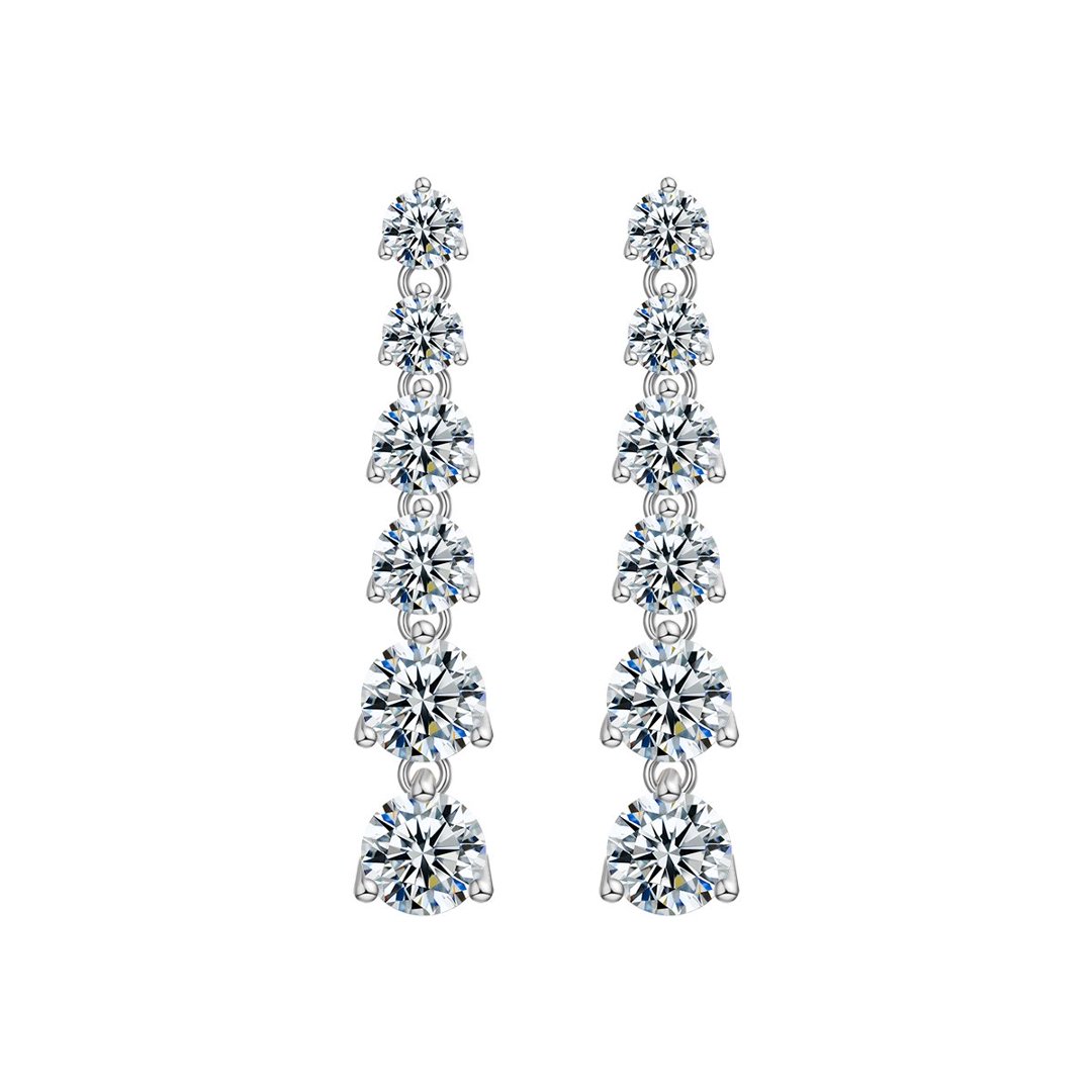 Round Moissanite Graduated Linear Drop Earrings – 1.8ct DEW Each