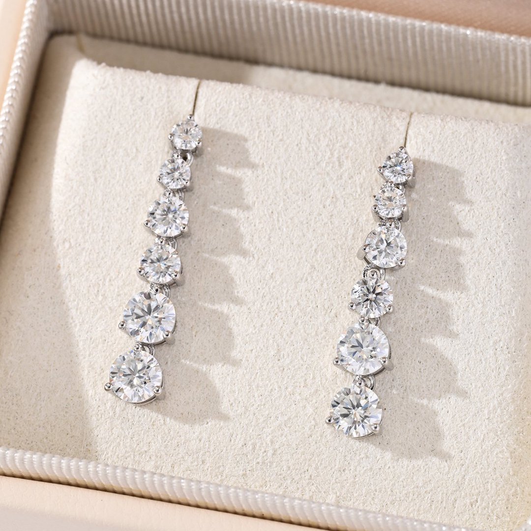 Round Moissanite Graduated Linear Drop Earrings – 1.8ct DEW Each - alternate view