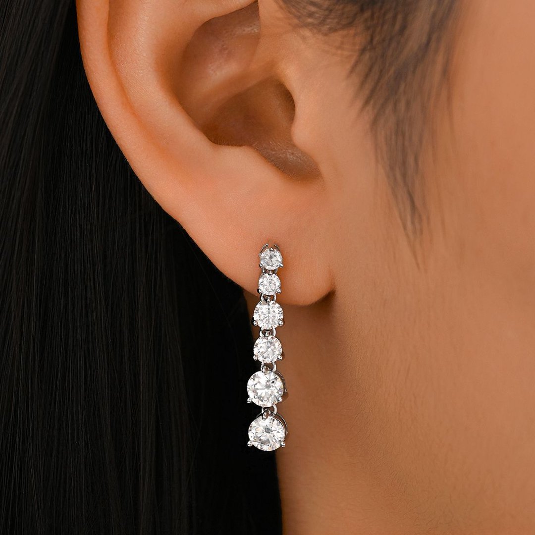 Round Moissanite Graduated Linear Drop Earrings – 1.8ct DEW Each - Image 3