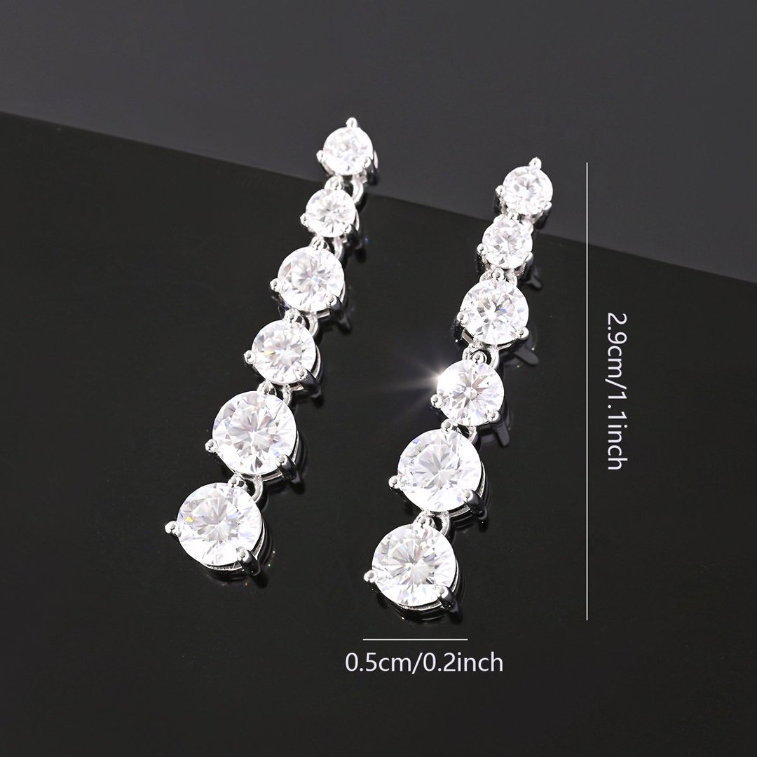 Round Moissanite Graduated Linear Drop Earrings – 1.8ct DEW Each - Image 4