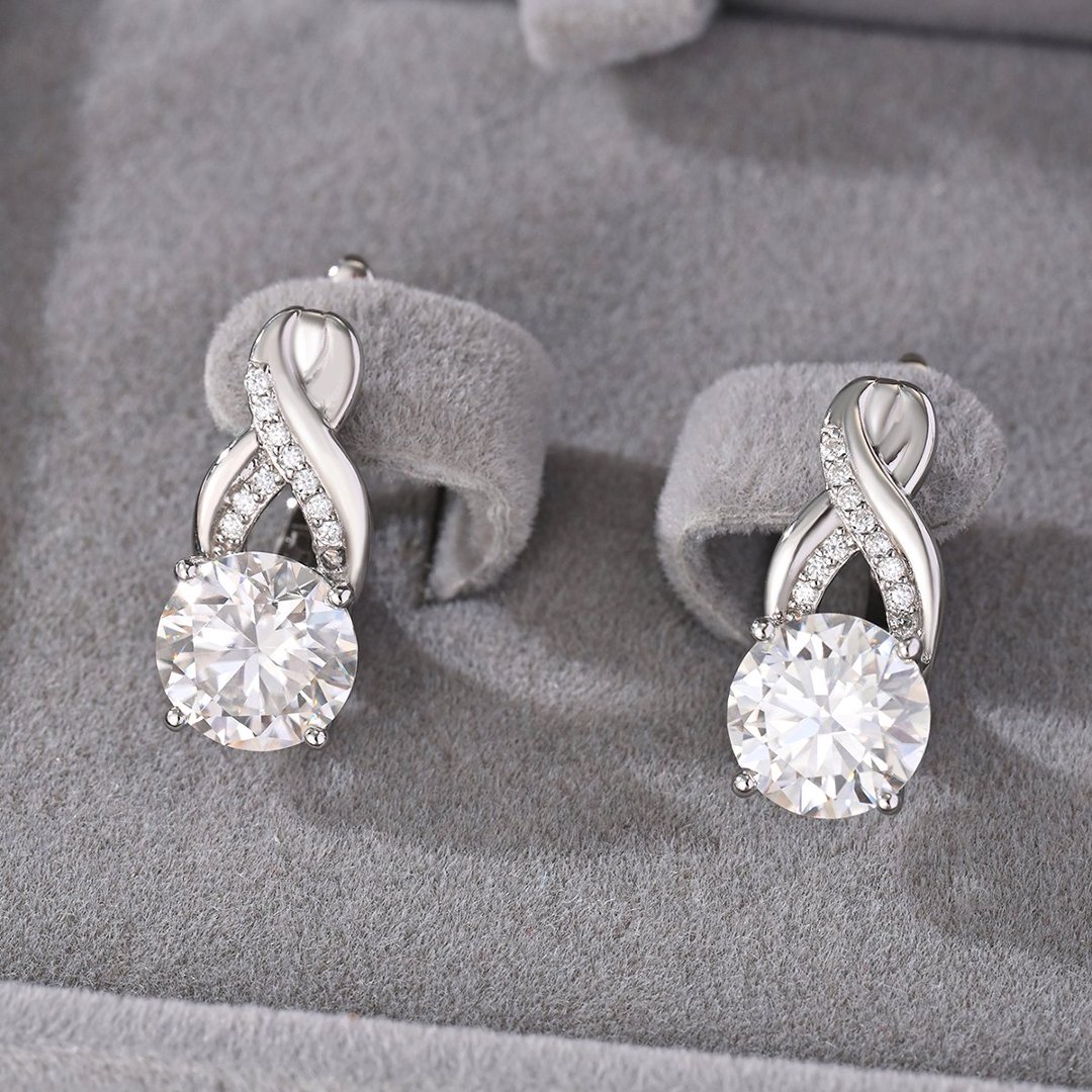 Round Moissanite Crossover Drop Earrings – 2ct DEW Each - alternate view