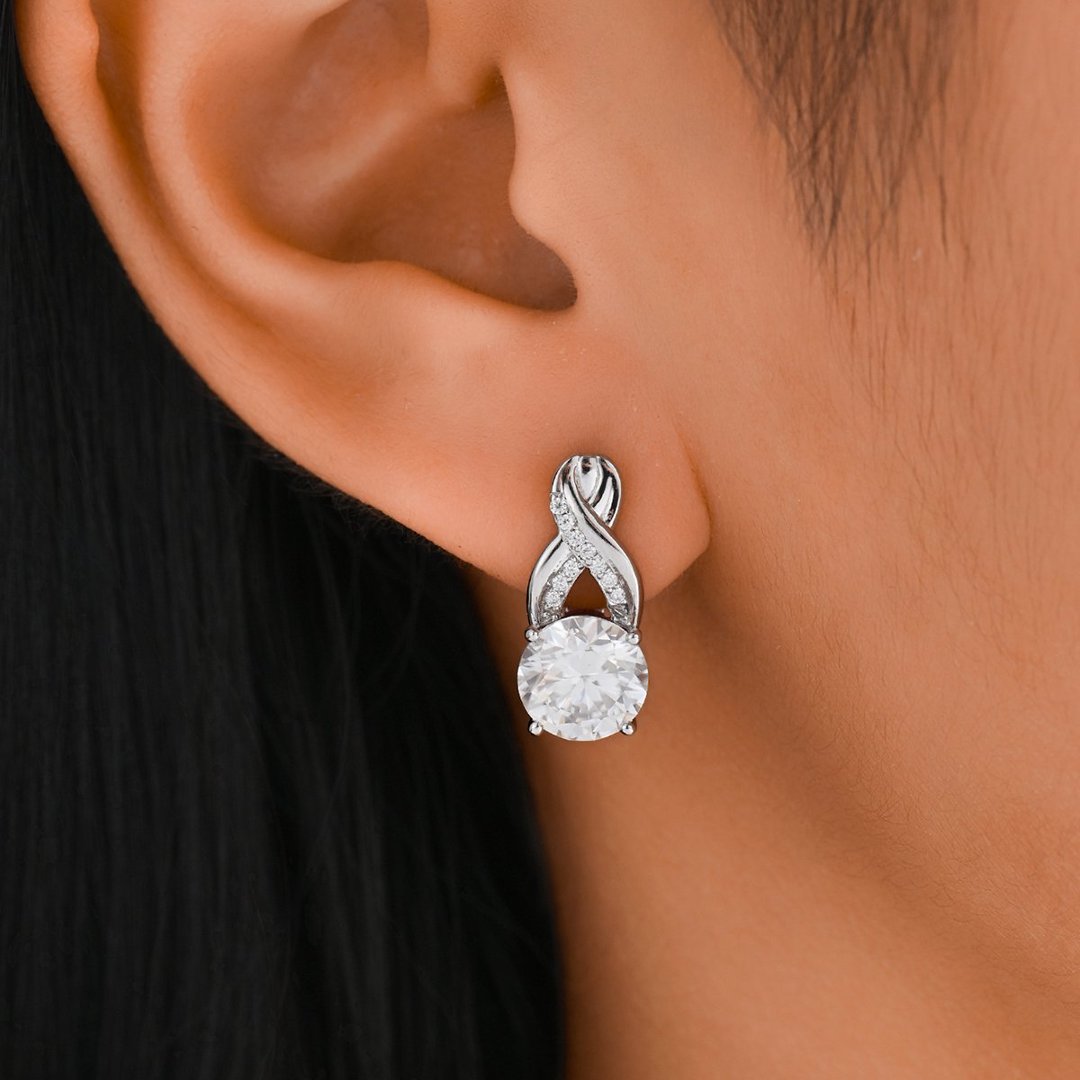 Round Moissanite Crossover Drop Earrings – 2ct DEW Each - Image 3