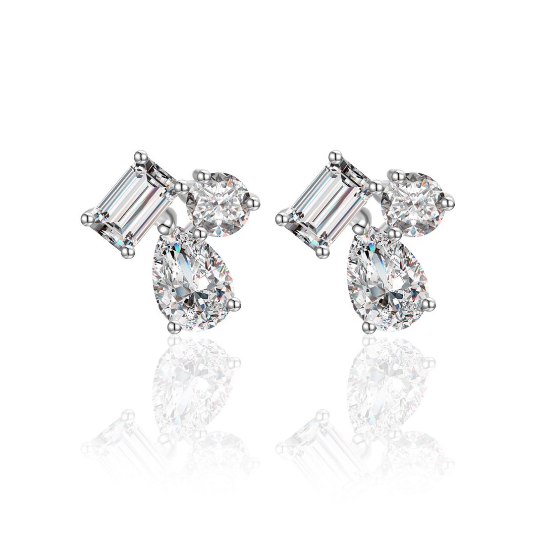 Mixed-Cut Moissanite Cluster Stud Earrings – 1.2ct DEW Each