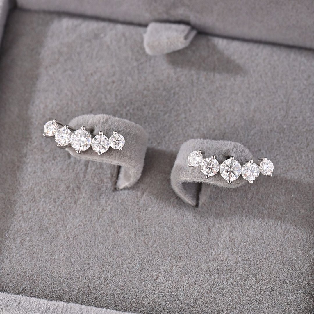 Curved Moissanite Bar Stud Earrings – 0.52ct DEW Each - alternate view