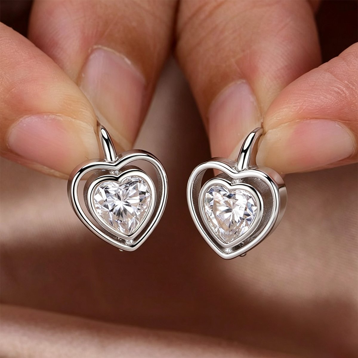 Heart Moissanite Double Heart Earrings – 1.2ct DEW Each - alternate view