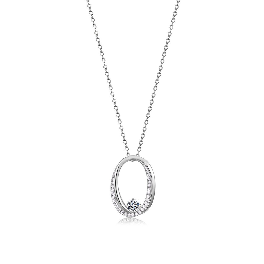 Round Moissanite Double Oval Pendant Necklace – 0.84ct DEW