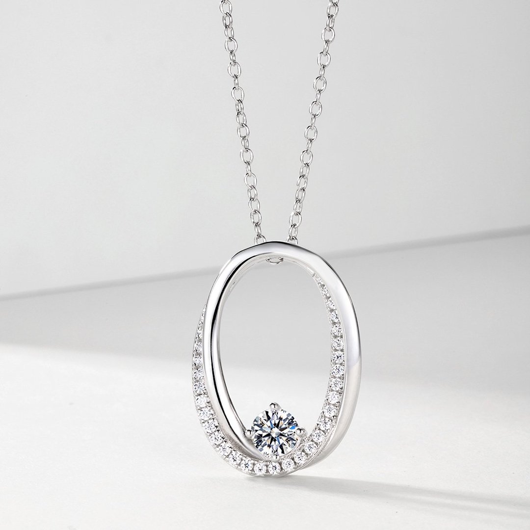 Round Moissanite Double Oval Pendant Necklace – 0.84ct DEW - alternate view