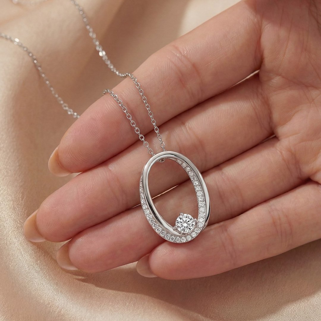 Round Moissanite Double Oval Pendant Necklace – 0.84ct DEW - Image 3