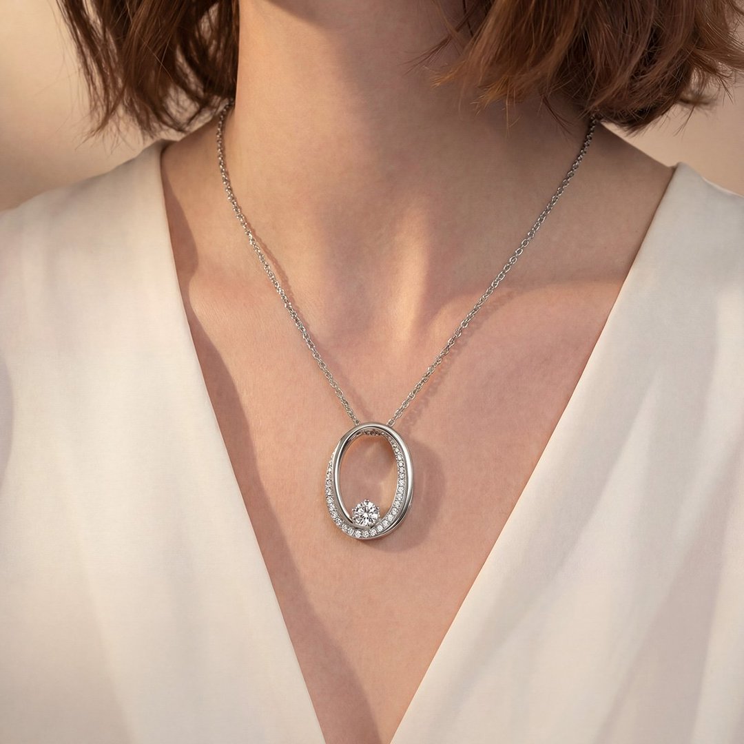 Round Moissanite Double Oval Pendant Necklace – 0.84ct DEW - Image 4