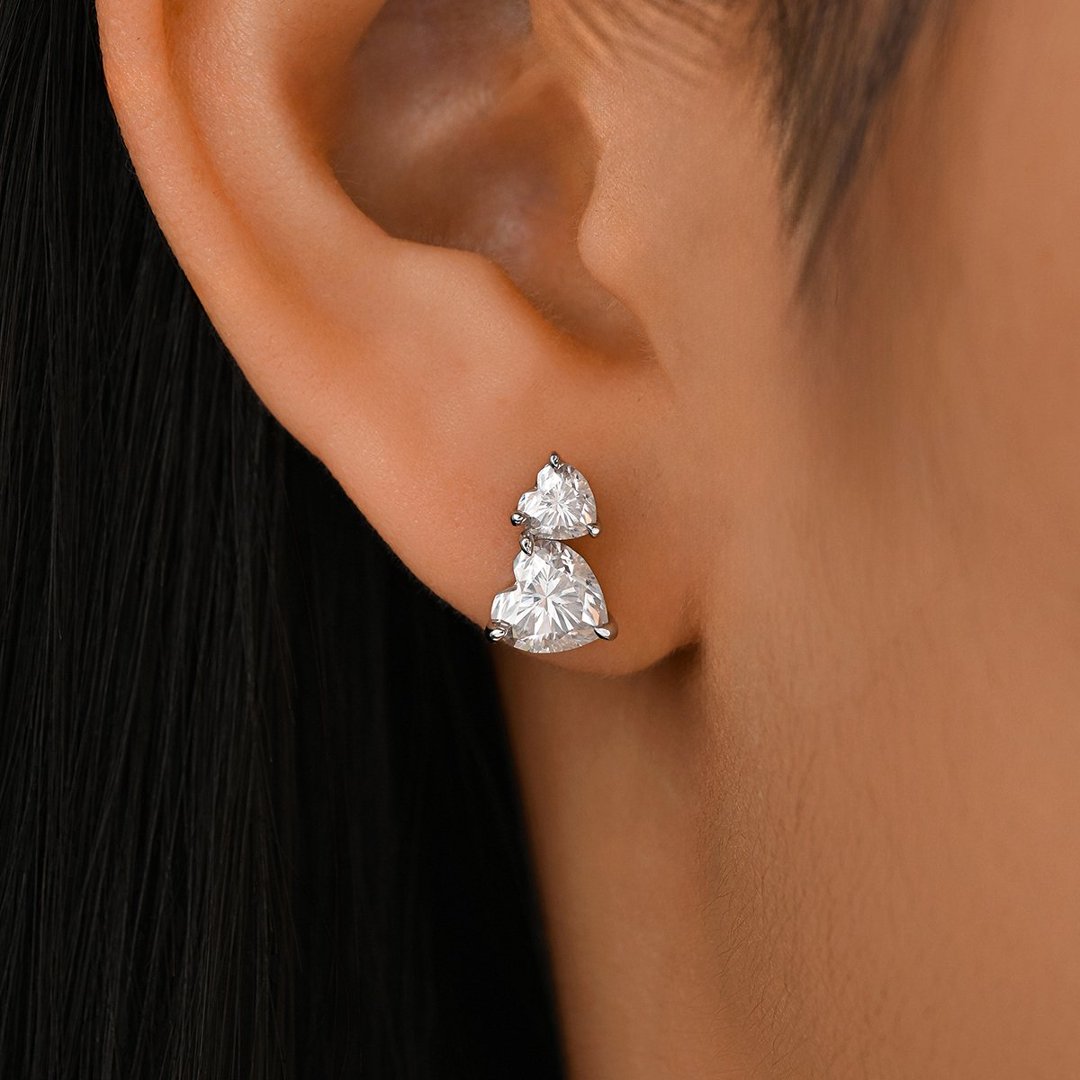 Double Heart Moissanite Stud Earrings – 1.4ct DEW Each - Image 3