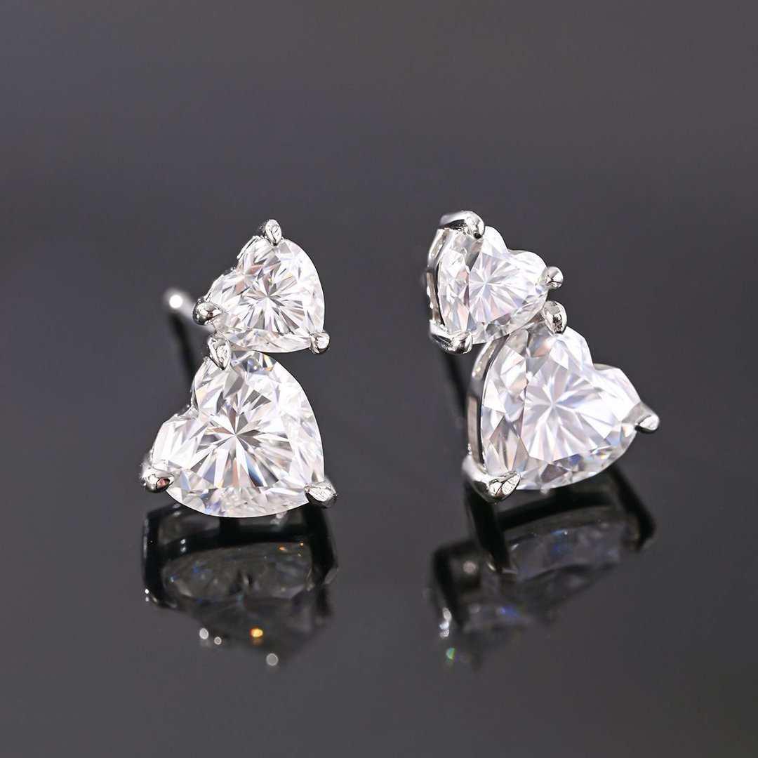 Double Heart Moissanite Stud Earrings – 1.4ct DEW Each - Image 4