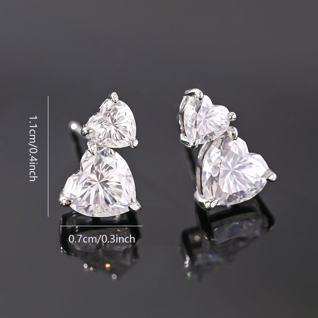 Double Heart Moissanite Stud Earrings – 1.4ct DEW Each - Image 5