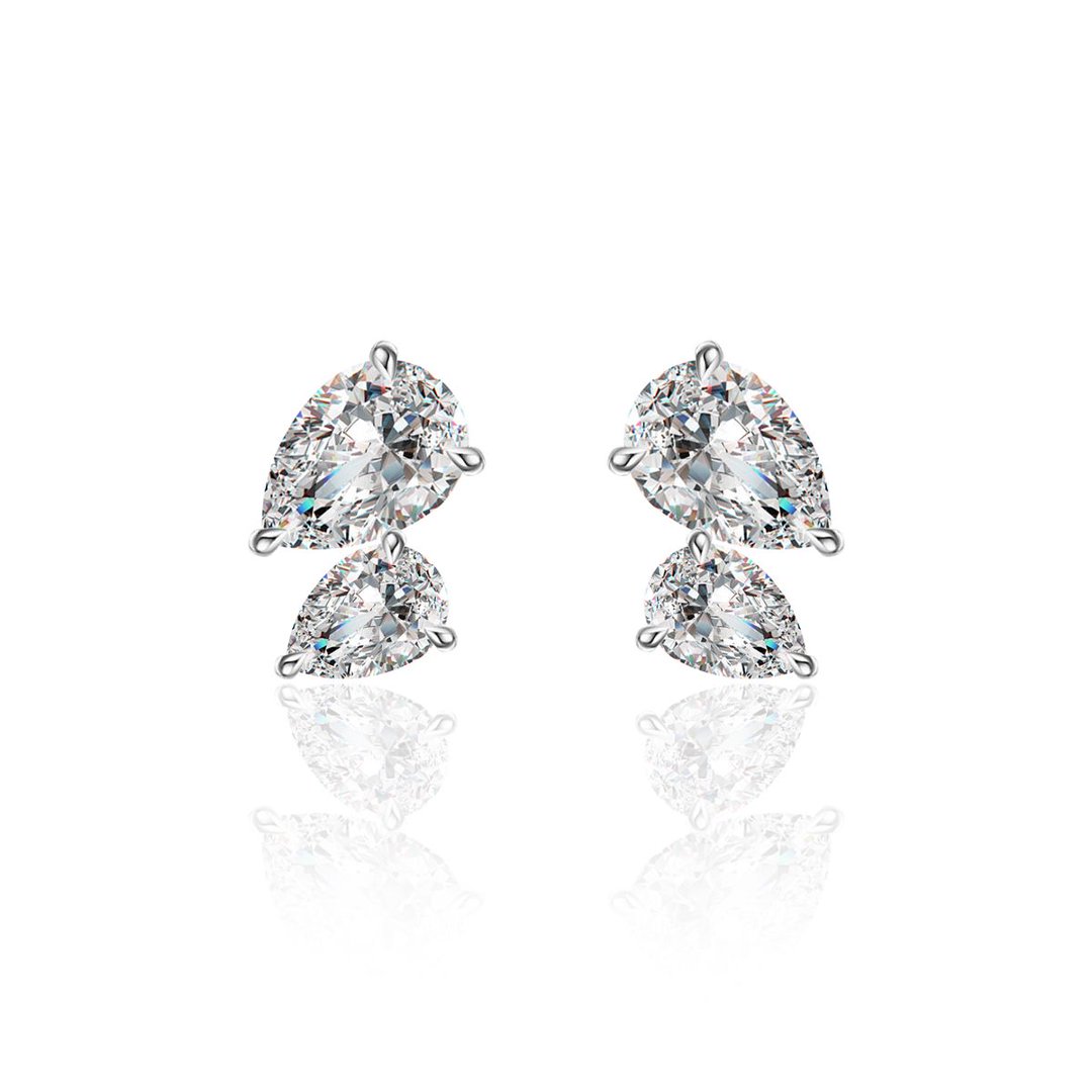 Pear Moissanite Double Stud Earrings – 1.5ct DEW Each