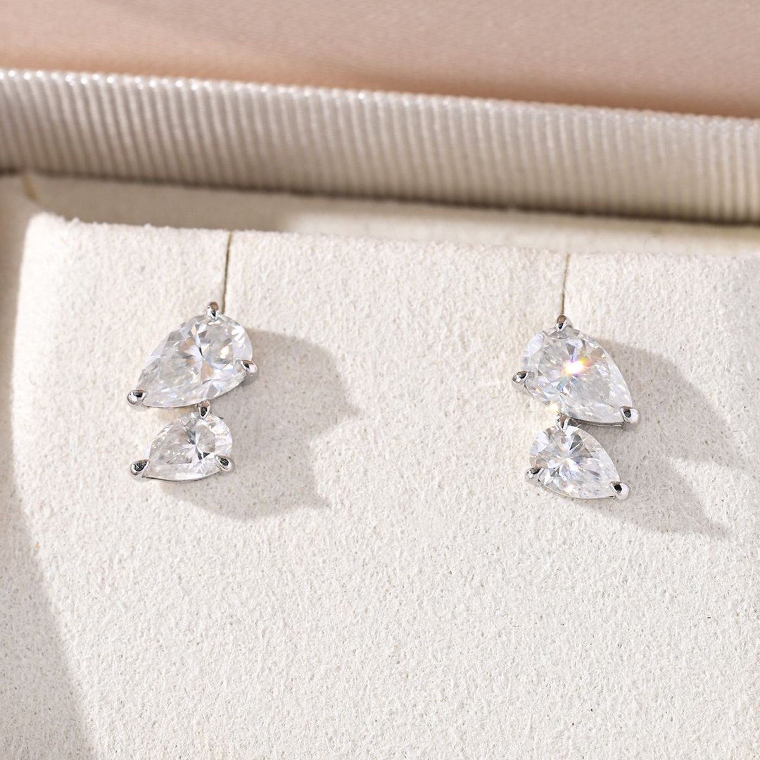 Pear Moissanite Double Stud Earrings – 1.5ct DEW Each - alternate view