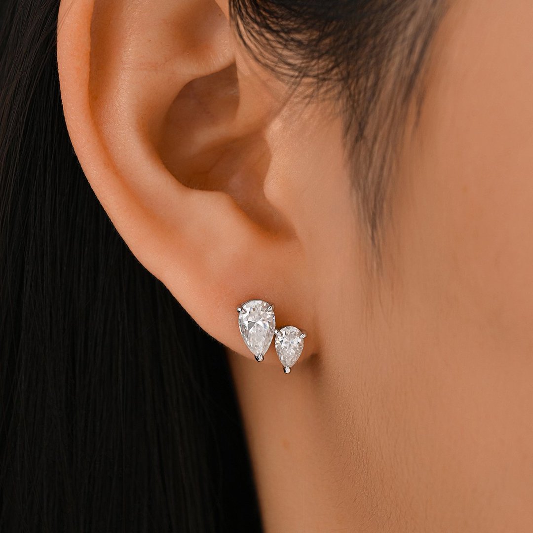 Pear Moissanite Double Stud Earrings – 1.5ct DEW Each - Image 3