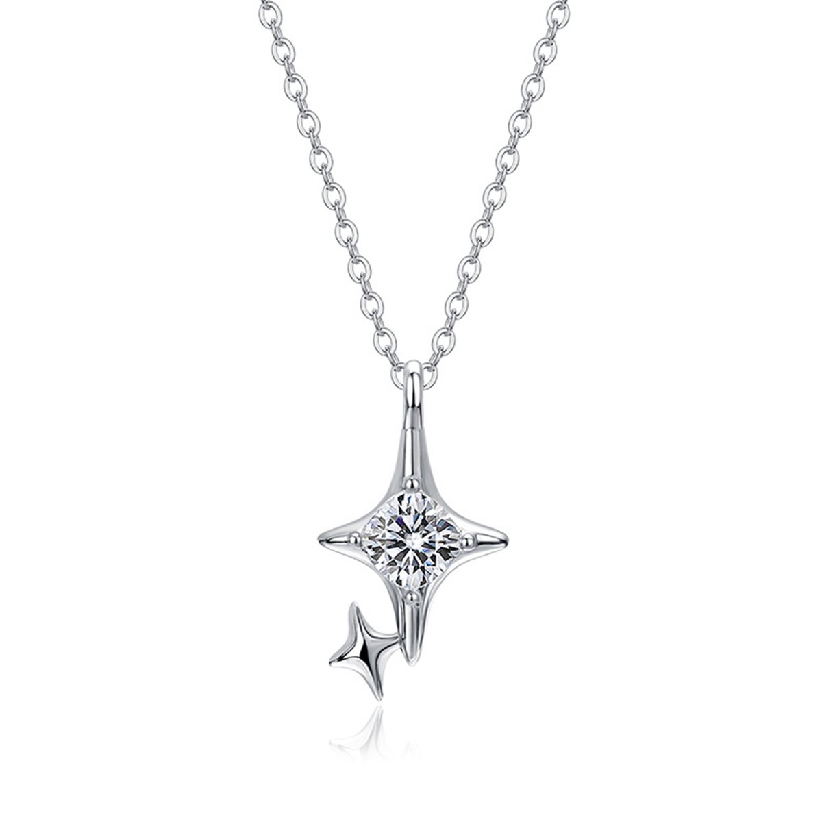 Round Moissanite Four-Point Star Necklace – 0.16ct DEW