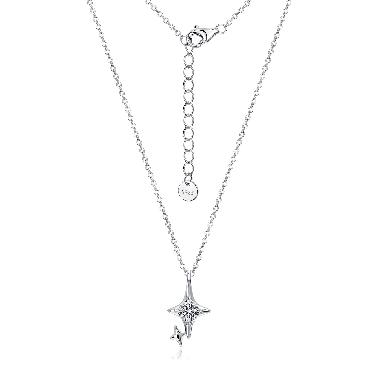 Round Moissanite Four-Point Star Necklace – 0.16ct DEW - alternate view