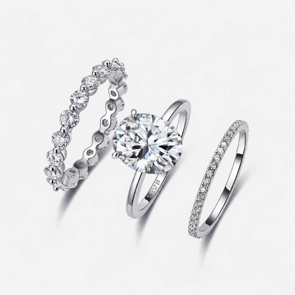 Oval Moissanite Three-Ring Bridal Set – 2.5ct or 5ct DEW - alternate view