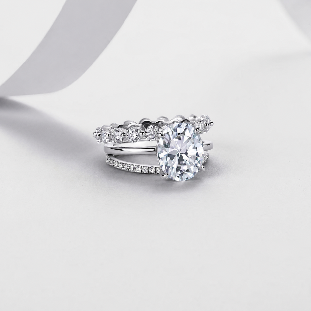 Oval Moissanite Three-Ring Bridal Set – 2.5ct or 5ct DEW - Image 4