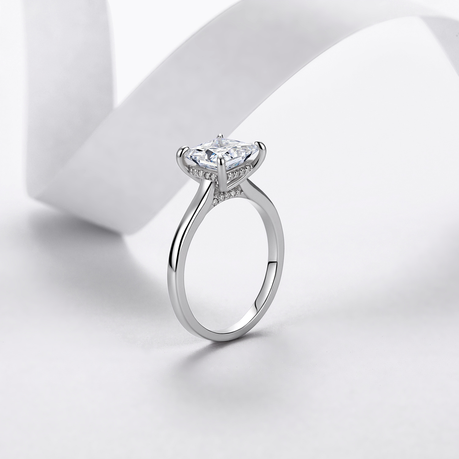 Princess Moissanite Hidden Halo Ring – 3.1ct DEW (8mm) - Image 2