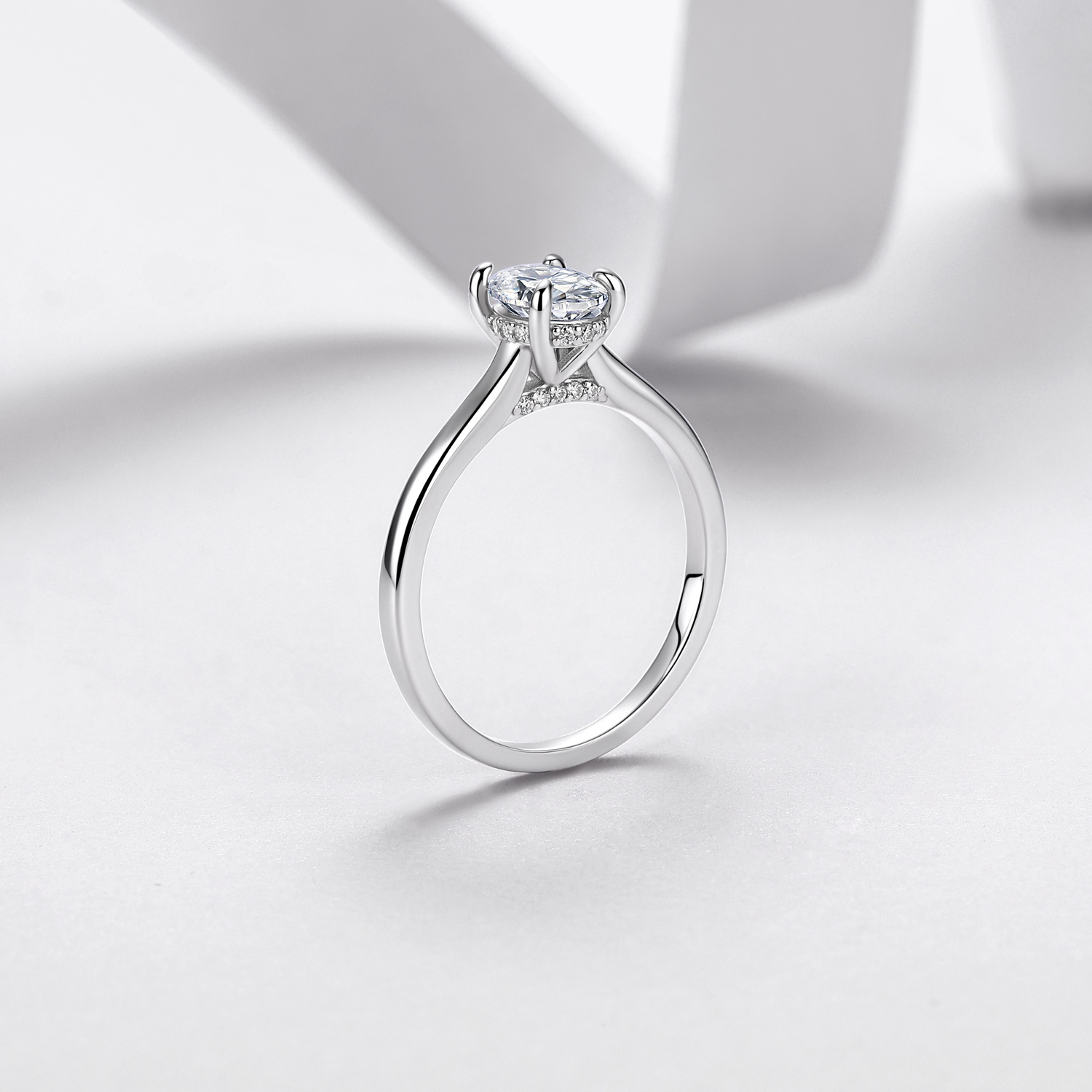 Oval Moissanite Hidden Halo Solitaire Ring – 2.6ct DEW - alternate view