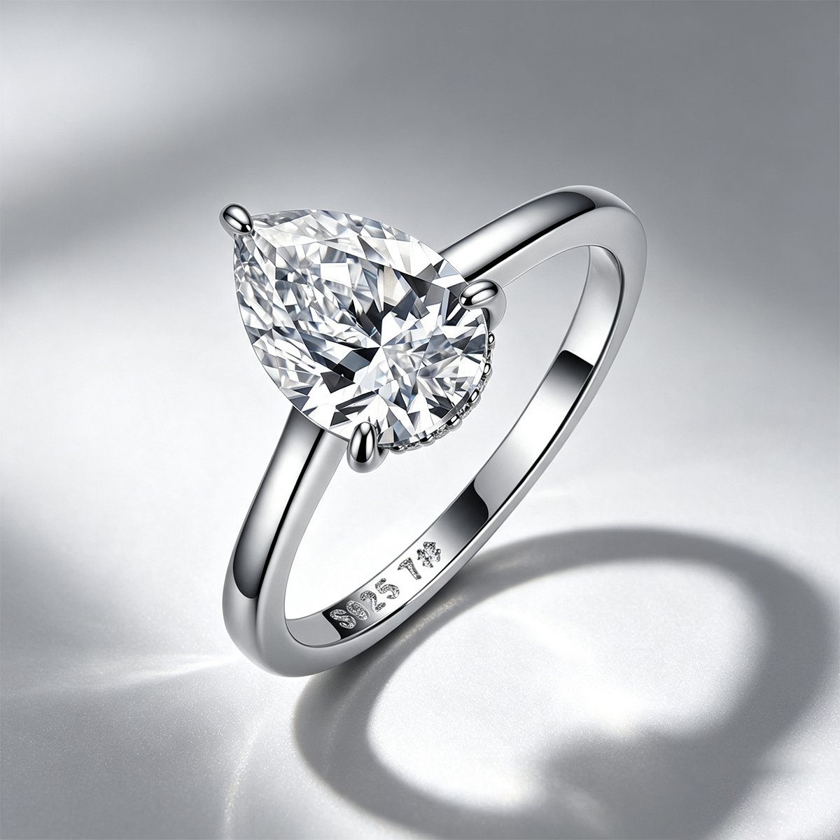Pear Moissanite Hidden Halo Engagement Ring – 3.1ct DEW - Image 4