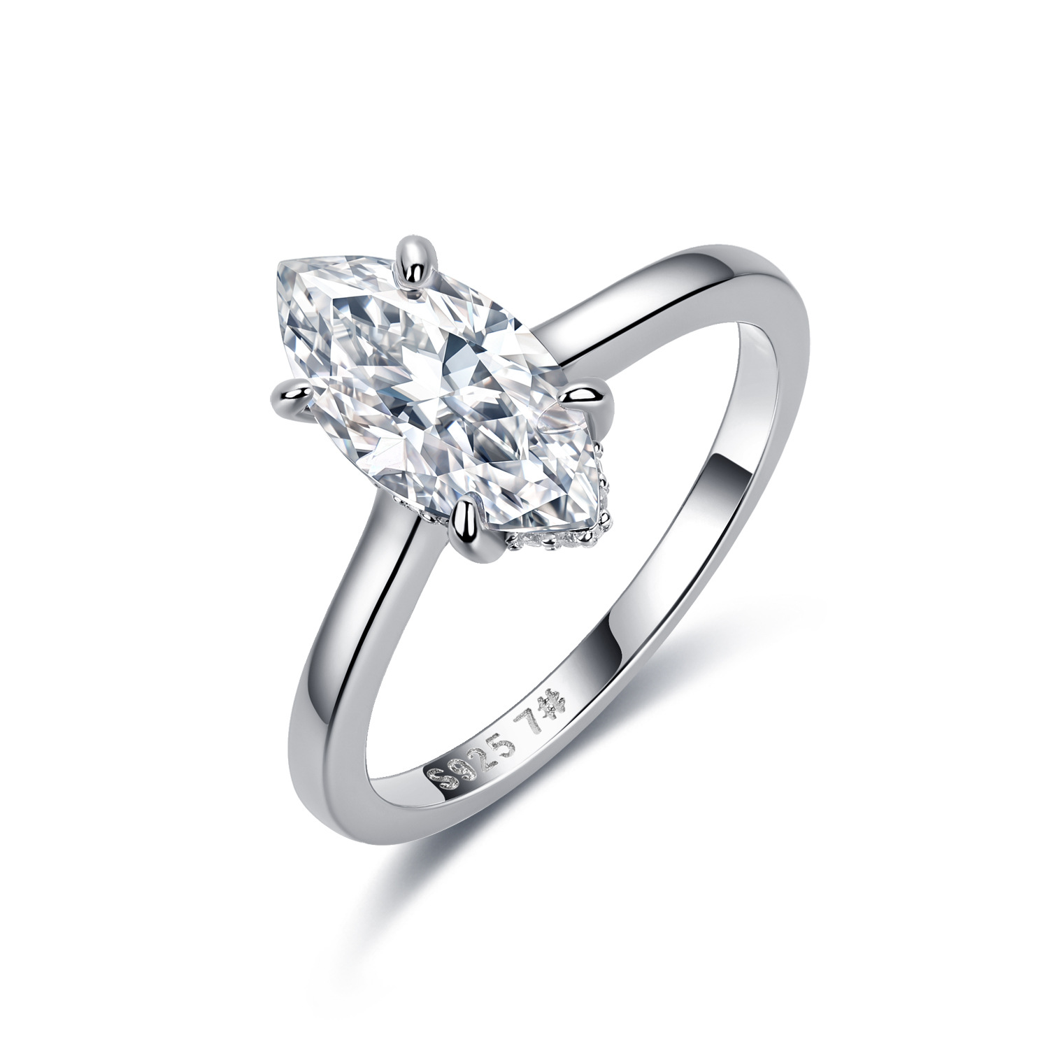 Marquise Moissanite Hidden Halo Ring – 3.15ct DEW