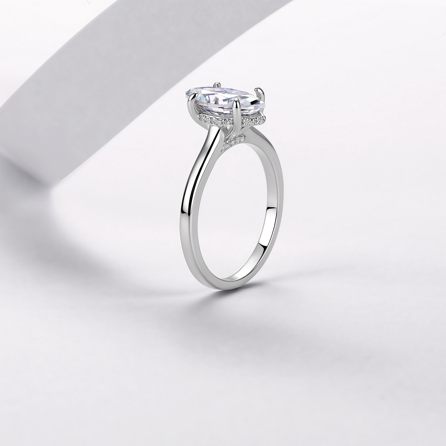 Marquise Moissanite Hidden Halo Ring – 3.15ct DEW - alternate view