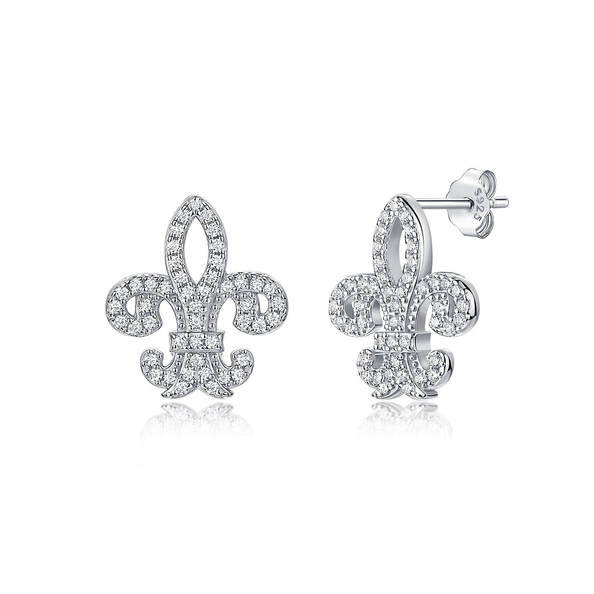 Moissanite Fleur-de-Lis Pavé Stud Earrings – 0.18ct DEW Each