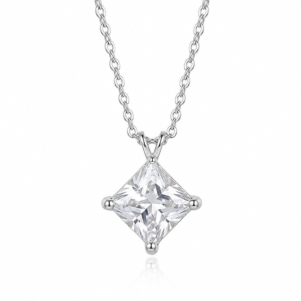 Princess Moissanite Solitaire Pendant Necklace – 0.5–2ct DEW