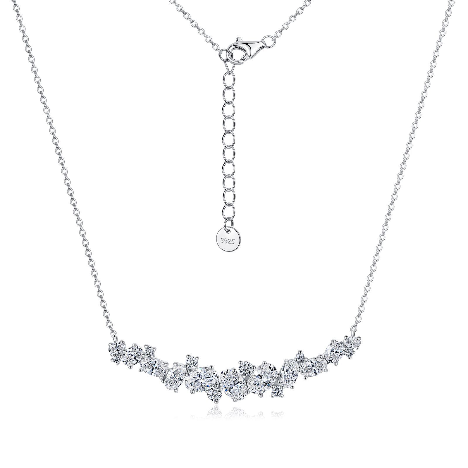 Mixed-Cut Moissanite Cluster Bar Necklace – 3.1ct DEW