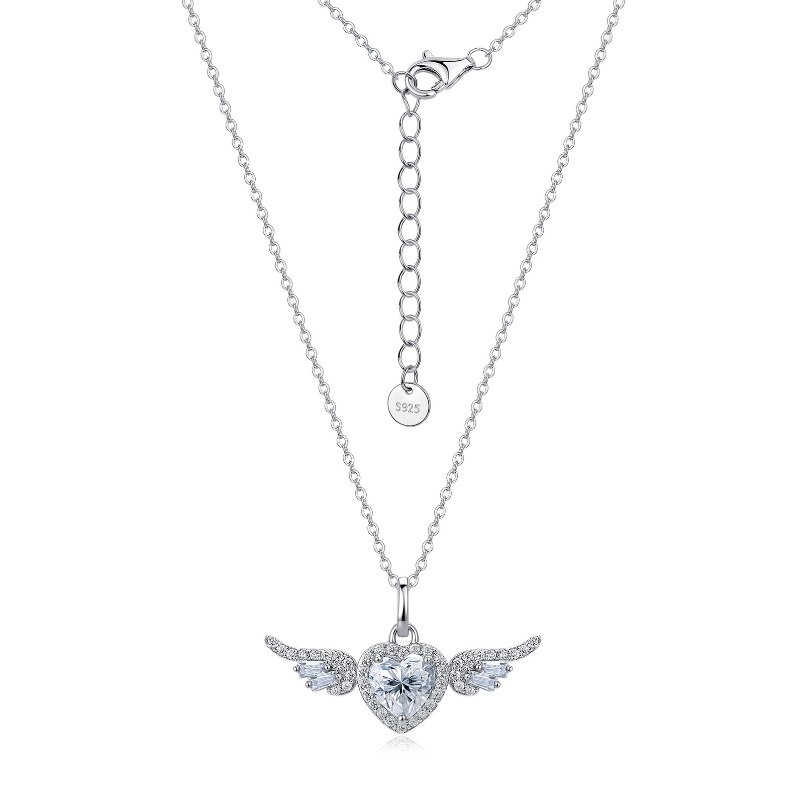 Heart Moissanite Angel Wing Necklace – 1.25ct DEW - alternate view