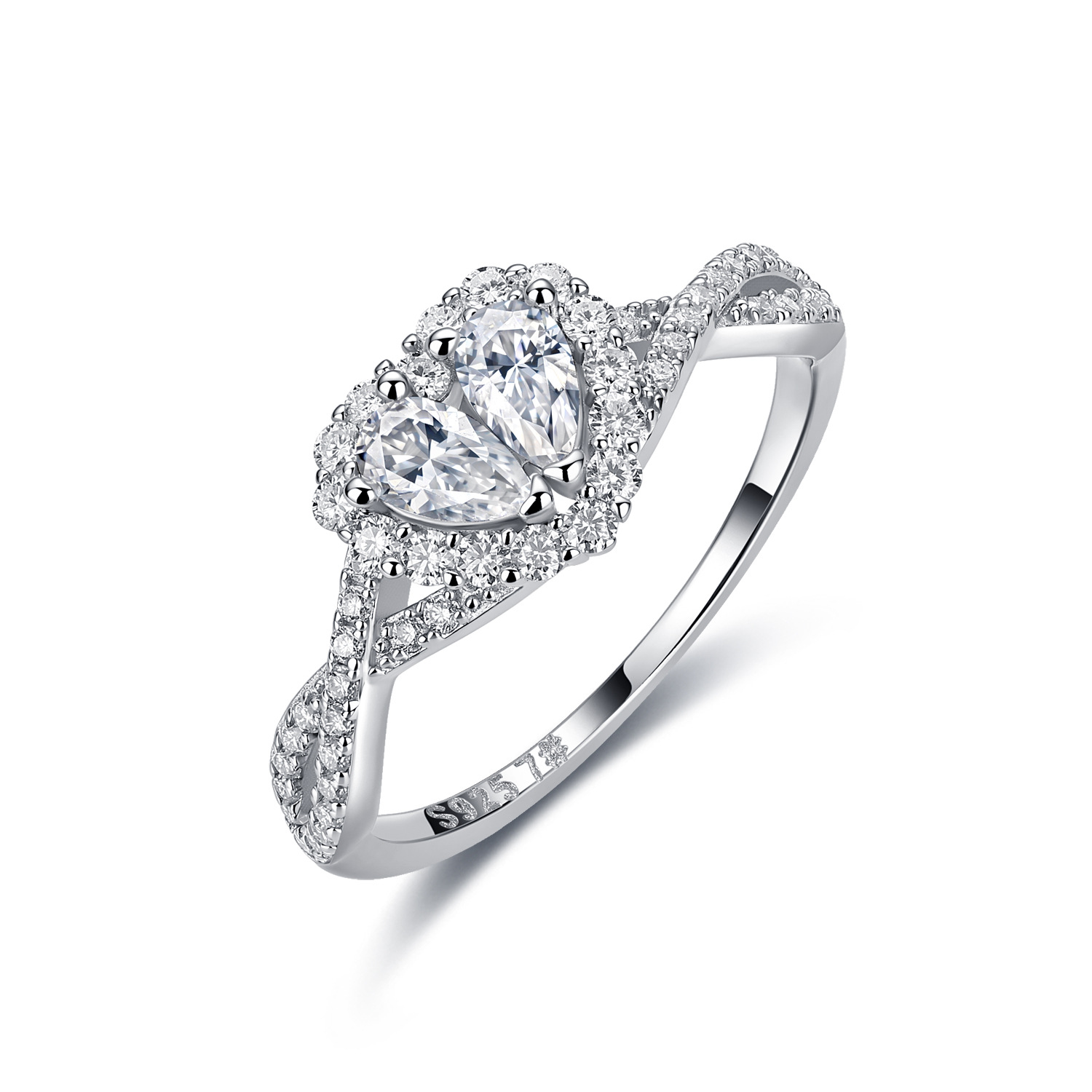 Double Pear Moissanite Heart Halo Ring – 1.15ct DEW