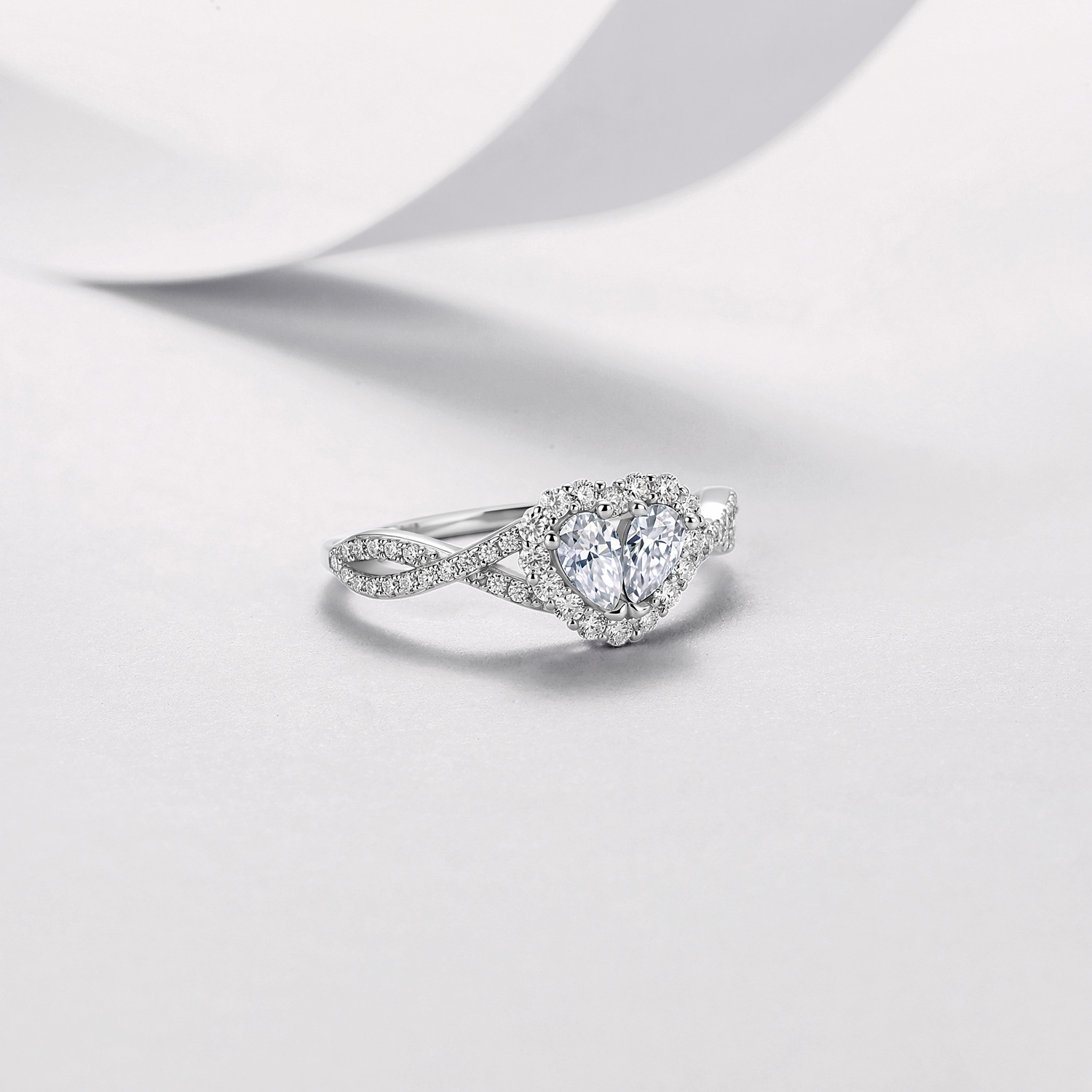 Double Pear Moissanite Heart Halo Ring – 1.15ct DEW - alternate view