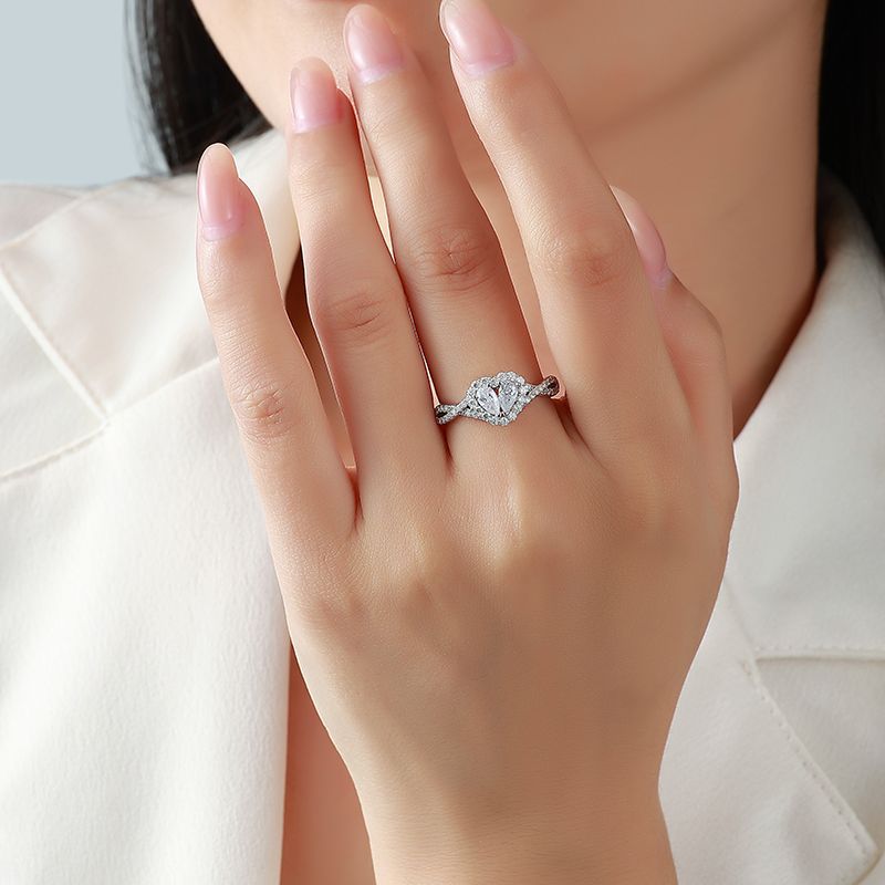 Double Pear Moissanite Heart Halo Ring – 1.15ct DEW - Image 3