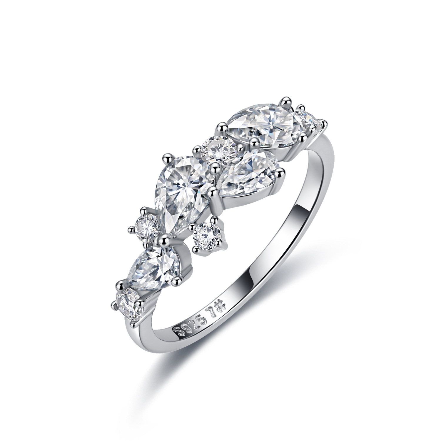 Pear & Round Moissanite Cluster Ring – 1.9ct DEW