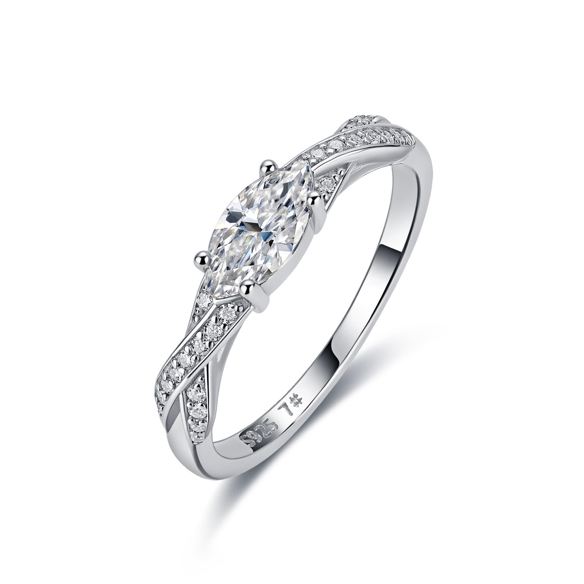 East-West Marquise Moissanite Twisted Pavé Ring – 0.6ct DEW