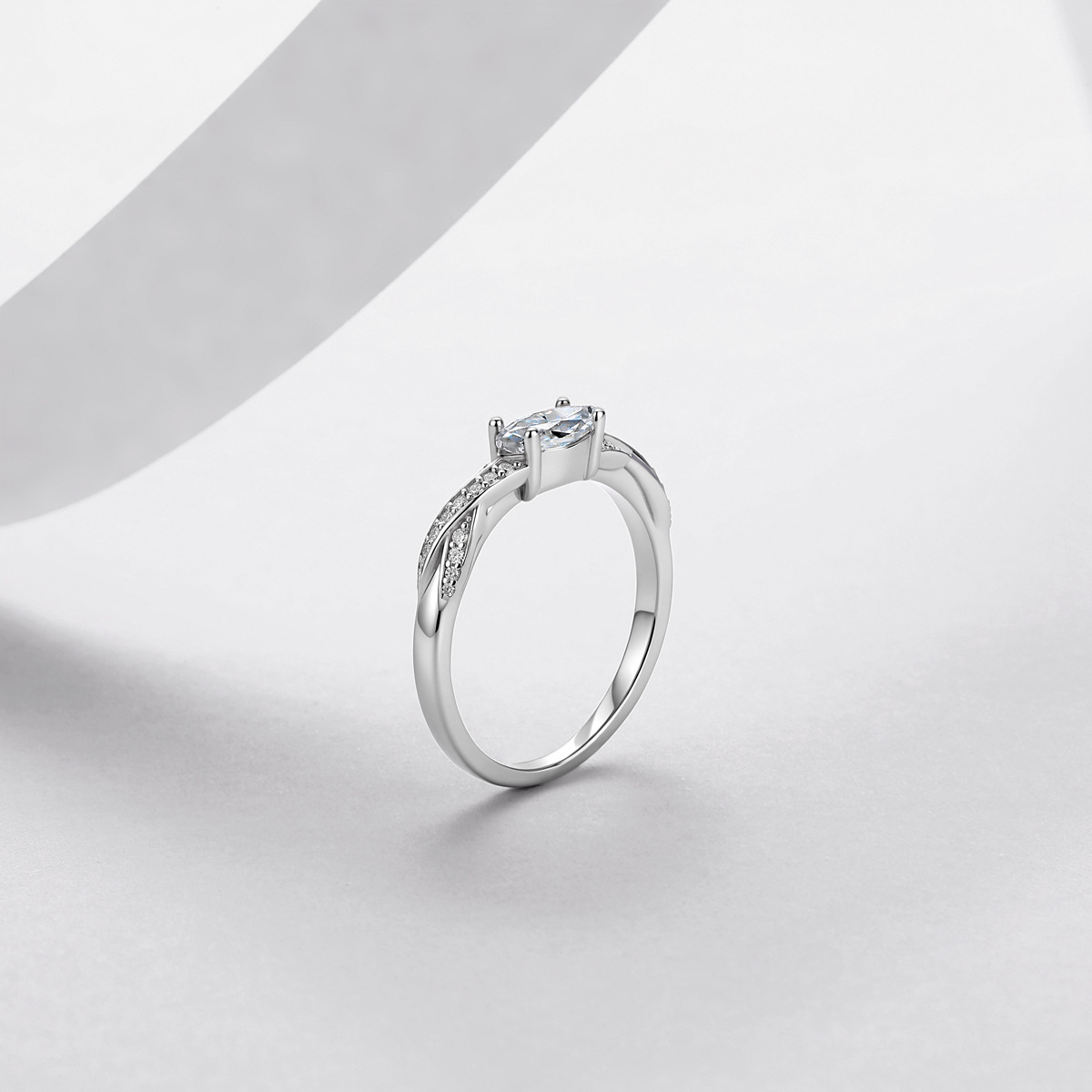 East-West Marquise Moissanite Twisted Pavé Ring – 0.6ct DEW - alternate view