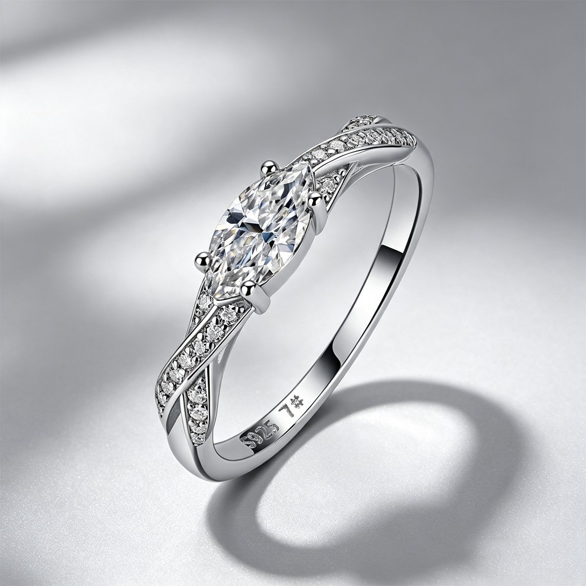 East-West Marquise Moissanite Twisted Pavé Ring – 0.6ct DEW - Image 4